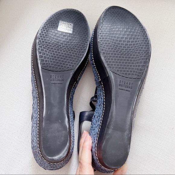 Stuart Weitzman Leather Braided Raffia Platform Wedges Blue Size 10.5 - Picture 5 of 9